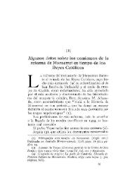 Algunos datos sobre los comienzos de la reforma de Monserrat en tiempo de los Reyes Católicos / Antonio de la Torre | Biblioteca Virtual Miguel de Cervantes