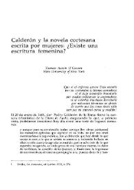Calderón y la novela cortesana escrita por mujeres. ¿Existe una escritura femenina? / Thomas Austin O'Connor | Biblioteca Virtual Miguel de Cervantes