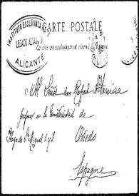 Tarjeta postal de [V. Paraise] a Rafael Altamira. 10 de febrero [1903] | Biblioteca Virtual Miguel de Cervantes