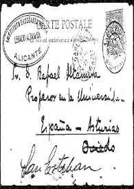 Tarjeta postal de  Álvaro a Rafael Altamira. 2 de septiembre de 1903 | Biblioteca Virtual Miguel de Cervantes