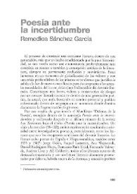 Poesía ante la incertidumbre / Remedios Sánchez García | Biblioteca Virtual Miguel de Cervantes