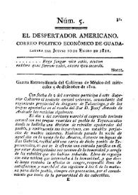 El Despertador Americano: correo político económico de Guadalajara. Núm. 5, jueves 10 de enero de 1811 | Biblioteca Virtual Miguel de Cervantes