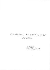 Conferencia de Gabril Miró en Gijón | Biblioteca Virtual Miguel de Cervantes
