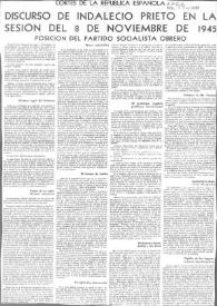Cortes de la República Española. Discurso de Indalecio Prieto en la Sesión del 8 de noviembre de 1945. Posición del Partido Socialista Obrero  | Biblioteca Virtual Miguel de Cervantes
