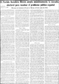 El Partido Socialista Obrero acepta unánimamente la consulta electoral para resolver el problema político español. Discurso de Indalecio Prieto el 6 de enero de 1946 | Biblioteca Virtual Miguel de Cervantes