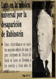 Luto en la música universal por la desaparición de Rubinstein : Adiós a Arturo (Arthur) Rubinstein | Biblioteca Virtual Miguel de Cervantes
