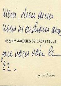 Tarjeta de visita dirigida a Aniela y Arthur Rubinstein. París (Francia) | Biblioteca Virtual Miguel de Cervantes