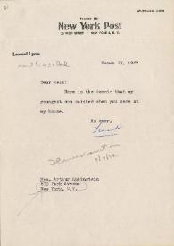 Carta dirigida  a Aniela Rubinstein. Nueva York, 23-03-1962 | Biblioteca Virtual Miguel de Cervantes
