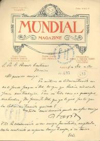 Carta manuscrita en papel de Mundial Magazine | Biblioteca Virtual Miguel de Cervantes