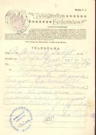 Telegrama manuscrito en modelo de telegrama impreso con nota manuscrita de Darío | Biblioteca Virtual Miguel de Cervantes