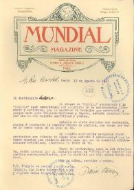 Carta mecanografiada en papel de Mundial Magazine | Biblioteca Virtual Miguel de Cervantes