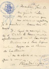 Carta manuscrita con membrete del Grand Hotel de Barcelona | Biblioteca Virtual Miguel de Cervantes