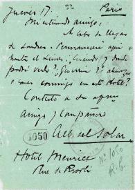 Carta de Solar, Alberto del | Biblioteca Virtual Miguel de Cervantes