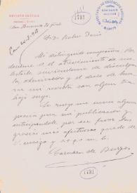 Carta de Carmen de Burgos a Rubén Darío. Madrid, 27 de agosto de 1908 | Biblioteca Virtual Miguel de Cervantes