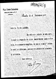 Carta de remisión de una fotografía de una puerta visigótica de Cornellá del Llobregat. | Biblioteca Virtual Miguel de Cervantes