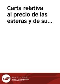 Carta relativa al precio de las esteras y de su traslado a Madrid. | Biblioteca Virtual Miguel de Cervantes