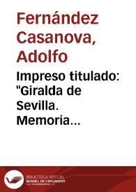 Impreso titulado: "Giralda de Sevilla. Memoria descriptiva de las obras de restauración e instalación de para-rayos". | Biblioteca Virtual Miguel de Cervantes