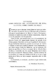 Informe sobre petición del Ayuntamiento de Mora la Nueva sobre cambio de sello / A. González Palencia | Biblioteca Virtual Miguel de Cervantes