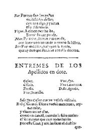 Entremes de Los apellidos en dote / [de Velmonte] | Biblioteca Virtual Miguel de Cervantes