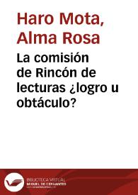 La comisión de Rincón de lecturas ¿logro u obtáculo? | Biblioteca Virtual Miguel de Cervantes