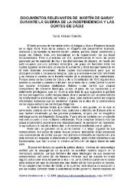Documentos relevantes de Martín de Garay durante la Guerra de la Independencia y las Cortes de Cádiz / Nuria Alonso Garcés | Biblioteca Virtual Miguel de Cervantes