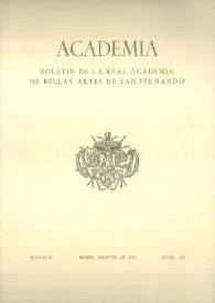 Academia : Boletín de la Real Academia de Bellas Artes de San Fernando. Primer semestre 1974. Número 38. Preliminares e índice | Biblioteca Virtual Miguel de Cervantes