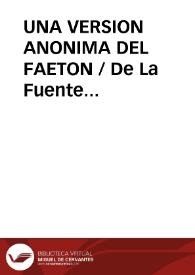 UNA VERSION ANONIMA DEL FAETON / De La Fuente Ballesteros, Ricardo y HERNANDEZ GONZALEZ | Biblioteca Virtual Miguel de Cervantes