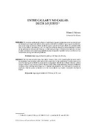 Entre callar y no callar : decir lo justo / Manuel Atienza | Biblioteca Virtual Miguel de Cervantes