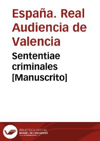 Sententiae criminales [Manuscrito] | Biblioteca Virtual Miguel de Cervantes