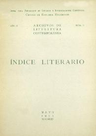 Archivos de Literatura Contemporánea. Índice Literario. Año II, núm. V, mayo 1933 | Biblioteca Virtual Miguel de Cervantes