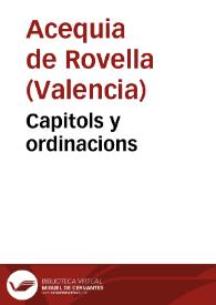 Capitols y ordinacions | Biblioteca Virtual Miguel de Cervantes