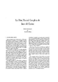 La obra musical de Juan del Enzina: estudio musecológico / por Juan José Rey Marcos | Biblioteca Virtual Miguel de Cervantes