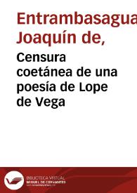 Censura coetánea de una poesía de Lope de Vega | Biblioteca Virtual Miguel de Cervantes