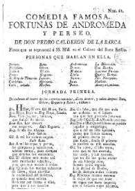 Fortunas de Andromeda y Perseo. Fiesta que se representó á SSMM. en el Coliseo del Buen Retiro / de Don Pedro Calderon de la Barca | Biblioteca Virtual Miguel de Cervantes