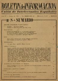 Boletín de información : Unión de intelectuales españoles. Año IV, núm. 8, enero de 1959 | Biblioteca Virtual Miguel de Cervantes
