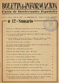Boletín de información : Unión de intelectuales españoles. Año V, núm. 12, junio-julio de 1960 | Biblioteca Virtual Miguel de Cervantes