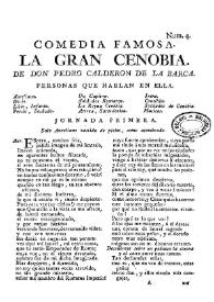 Comedia famosa. La gran Cenobia / de Don Pedro Calderon de la Barca | Biblioteca Virtual Miguel de Cervantes