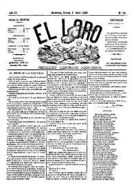 El Loro : periódico ilustrado joco-serio. Núm. 14, 8 de abril de 1882 | Biblioteca Virtual Miguel de Cervantes