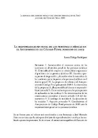 La responsabilidad penal de las personas jurídicas en el Anteproyecto de Código Penal peruano de 2009 / Laura Zúñiga Rodríguez | Biblioteca Virtual Miguel de Cervantes