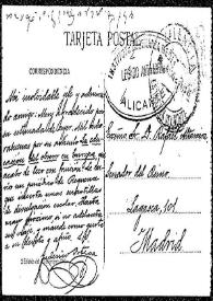 Tarjeta postal de Federico Ortega a Rafael Altamira. Valencia, 1908 | Biblioteca Virtual Miguel de Cervantes