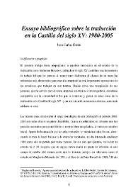 Ensayo bibliográfico sobre la traducción en la Castilla del siglo XV: 1980-2005 / Juan Carlos Conde | Biblioteca Virtual Miguel de Cervantes