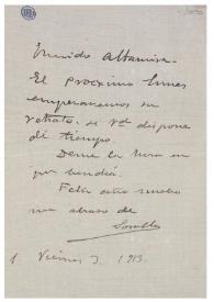 Carta de Joaquín Sorolla a Rafael Altamira. 3 de enero de 1913 / Joaquín Sorolla | Biblioteca Virtual Miguel de Cervantes