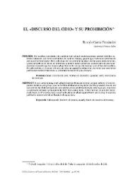 El "discurso del odio" y su prohibición / Ricardo Cueva Fernández | Biblioteca Virtual Miguel de Cervantes