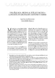 Una égloga "fecha al itálico modo": la puesta en escena de "Cristino y Febea" / Sara Sánchez Hernández | Biblioteca Virtual Miguel de Cervantes