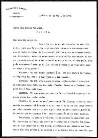 Carta de Telesforo García a Rafael Altamira. México, 29 de abril de 1909 | Biblioteca Virtual Miguel de Cervantes