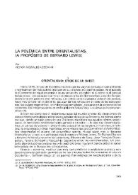 La polémica entre orientalistas: (a propósito de Bernard Lewis) / Por Víctor Morales Lezcano | Biblioteca Virtual Miguel de Cervantes