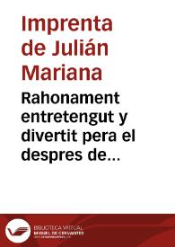 Rahonament entretengut y divertit pera el despres de Carnistoltes | Biblioteca Virtual Miguel de Cervantes
