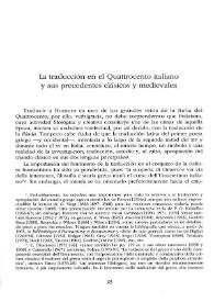 La traducción en el Quattrocento italiano y sus precedentes clásicos y medievales / Guillermo Serés | Biblioteca Virtual Miguel de Cervantes
