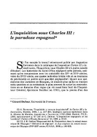 L'inquisition sous Charles III : le paradoxe espagnol / Gérard Dufour | Biblioteca Virtual Miguel de Cervantes