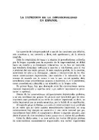 La expresión de la impersonalidad en español  / Antonio Llorente Maldonado de Guevara | Biblioteca Virtual Miguel de Cervantes
